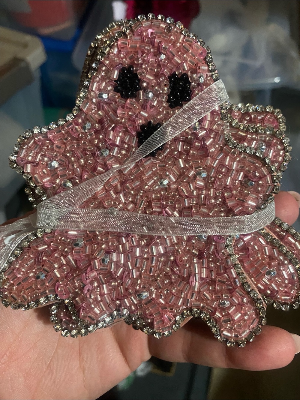 Pink Beaded Ghost coasters set of 4